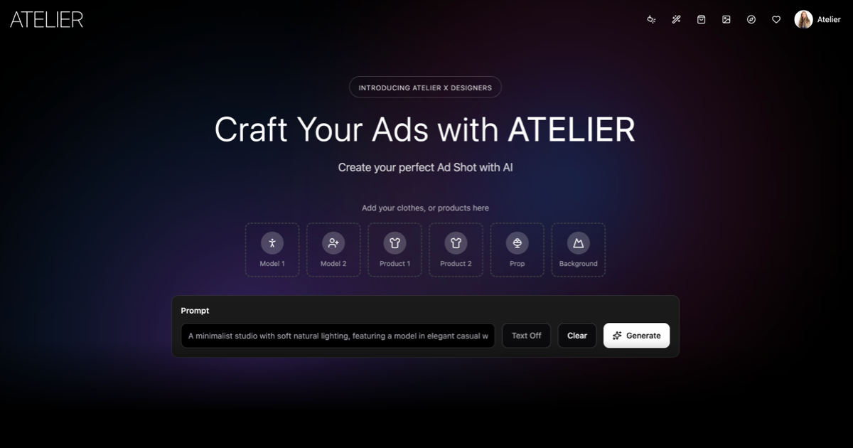 Atelier - World's Most Powerful AdGen Tool | AI-Powered Visualizations